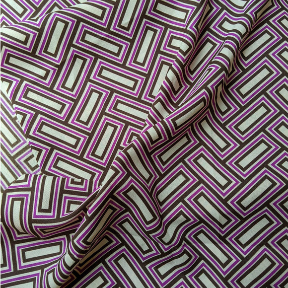 Vintage 60s 70s Funky Retro Fabric, Purple Black Cream Geometric Pattern 44" BTY - Picture 4 of 7